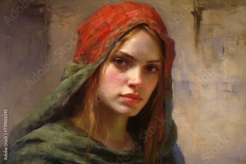 Portrait of a girl in a scarf and a shawl