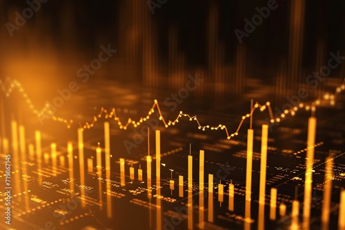 Growth business financial gold stock diagram profit money investment economy finance background golden market chart success concept or invest price data trade strategy graph currency. 