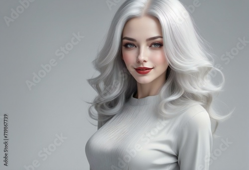 Portrait of a beautiful blonde woman with long curly hair and red lips