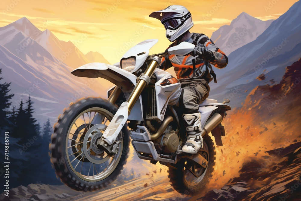 Motocross rider on a motorcycle in the mountains