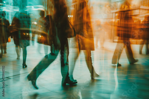 abstract motion blur of people walking in the city,blurred background