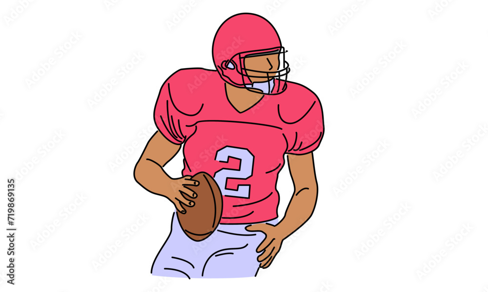 line art color of American football player holding a ball vector illustration