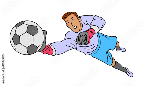 line art color of goalkeeper catch ball vector illustration