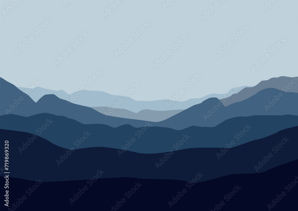 panorama landscape with mountains. Vector illustration in flat style.
