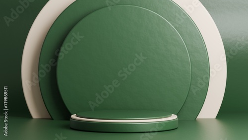 Green elegant podium and minimal abstract background,3d rendering geometric shape, Stage for awards on website.Black lights, pedestal, podium, circles, shapes. Modern backdrop. Empty product backgroud