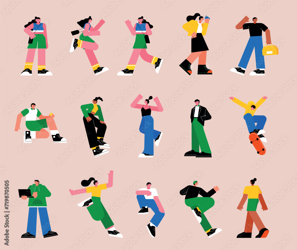 flat vector illustration. A set of many people in various poses. vol.1