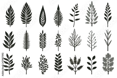 Set of silhouettes of leaves isolated on white background