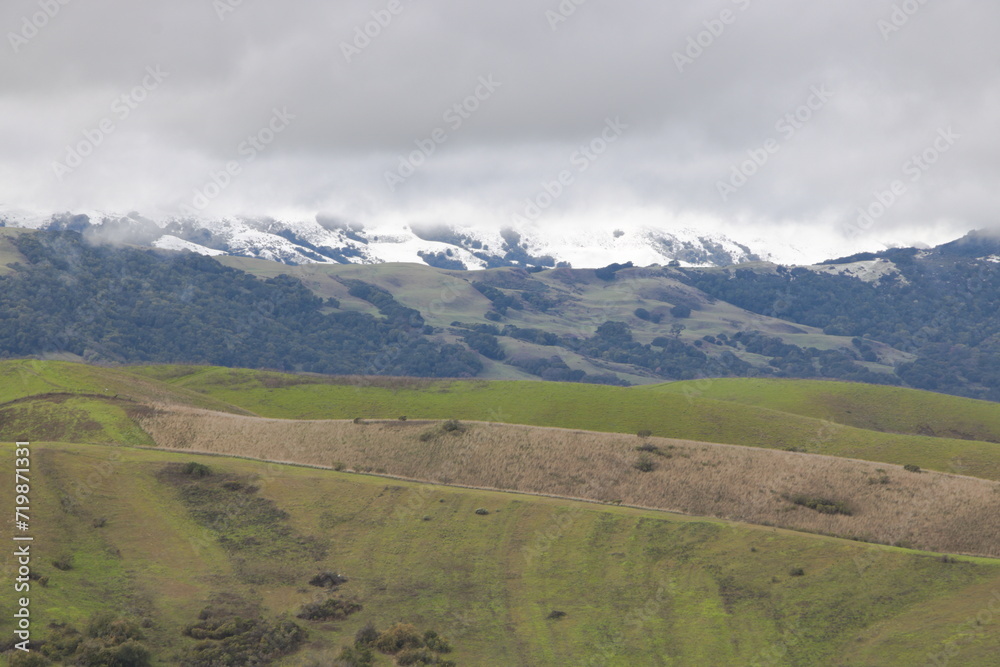 Snowfall in Las Trampas hills in San Ramon, California