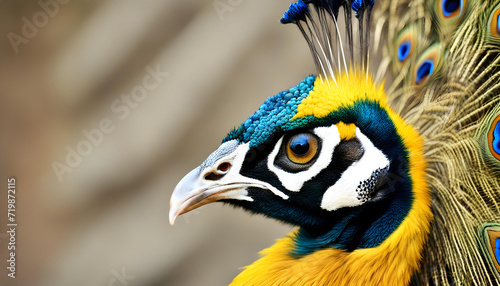portrait of a yellow peacock face background