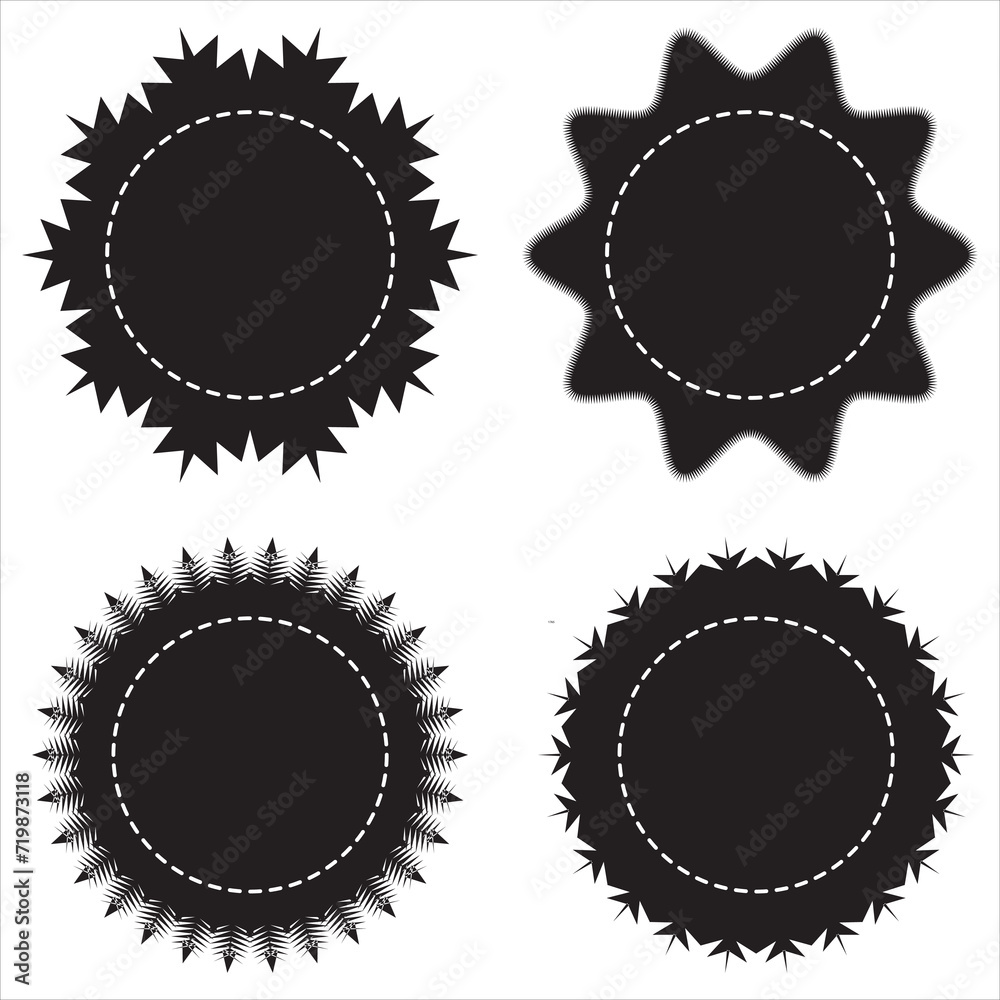 Set of vector starburst, sunburst badges. Simple flat style vintage labels, stickers, Sunburst price tags Black icons on white background. 12354 Set of vector starburst, sunburst badges. Simple flat style vintage labels, stickers, Sunburst price tags Black icons on white background. 12354