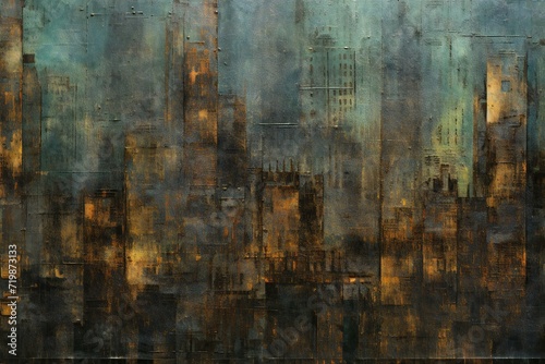 Grunge textured background with old city buildings in dark tone