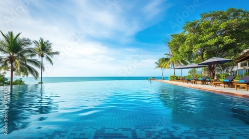 beautiful swimming pool by the beach © saka