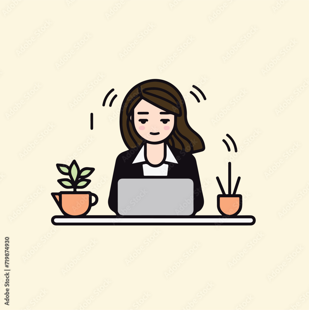 woman in the office with laptop illustration woman in the office with laptop illustration