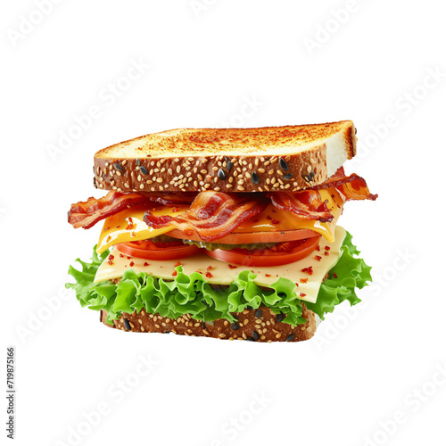 Sandwich with bacon,cheese,fast food,isolated on white and transparent background