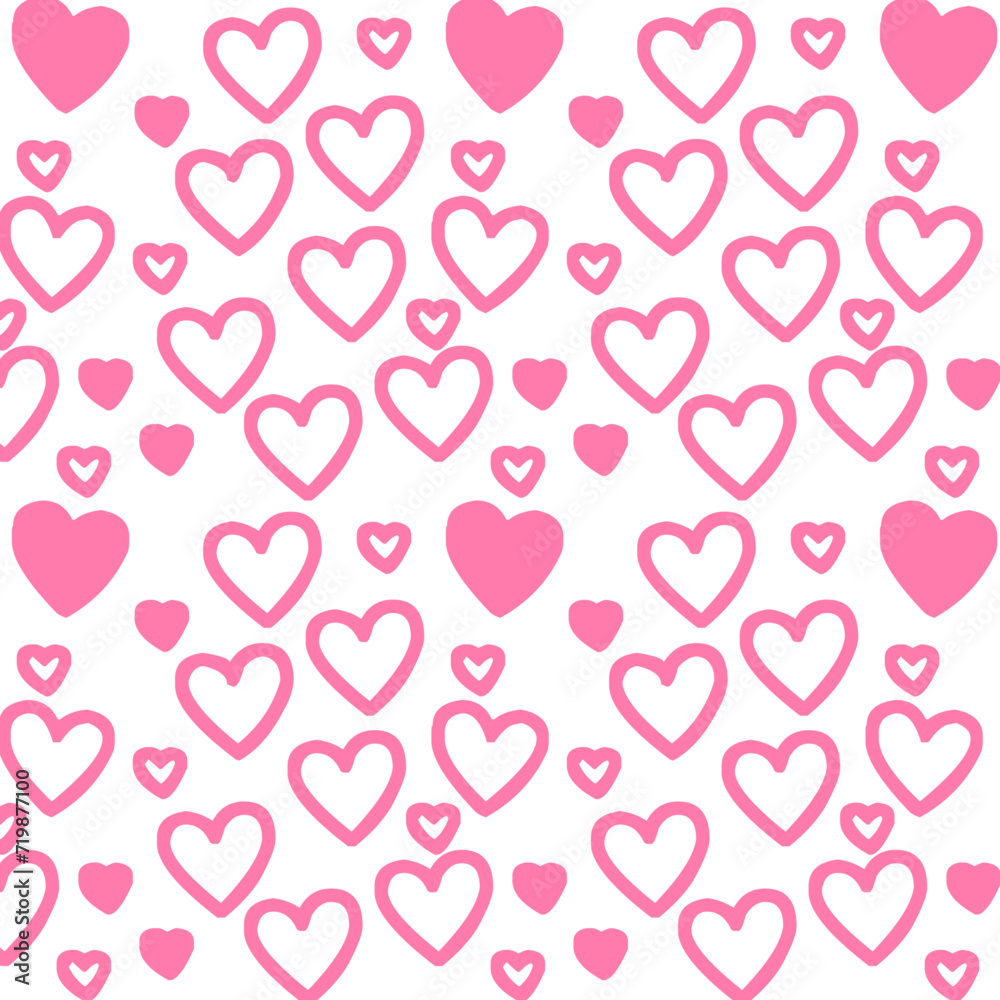 Hand Drawn Pink Hearts Pattern Background Vector Illustration