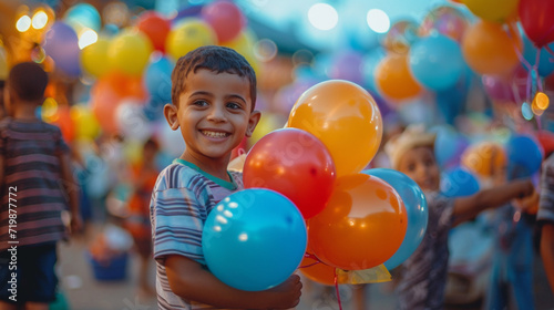 child playing with balloons photo