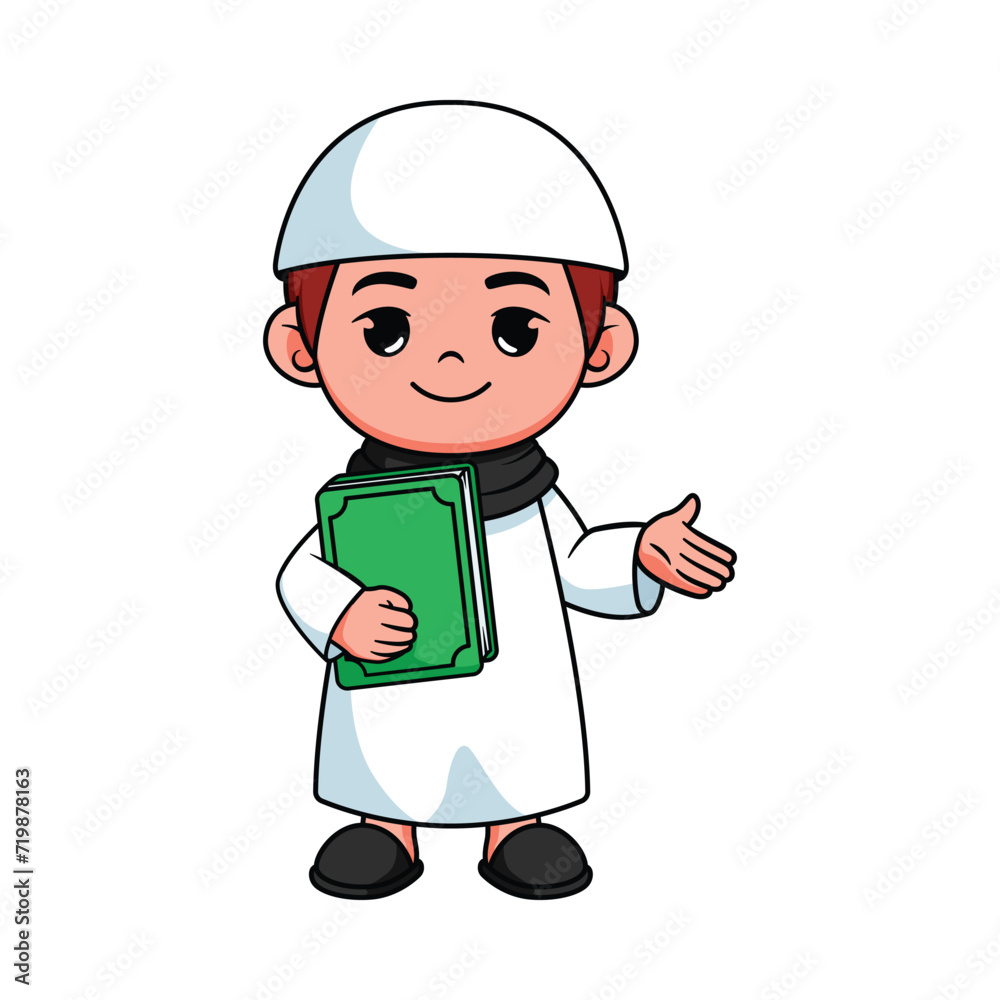 illustration design of a Muslim boy holding a book illustration design of a Muslim boy holding a book
