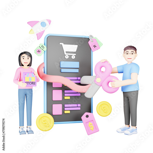 Digital Business Beginnings: Cartoon Character Opening an Online Shop