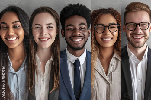 Composition with smiling business people - Collage with young faces laughing at camera