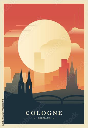 Cologne city brutalism poster with abstract skyline, cityscape retro vector illustration. Germany, Westphalia town travel front cover, brochure, flyer, leaflet, business presentation template image