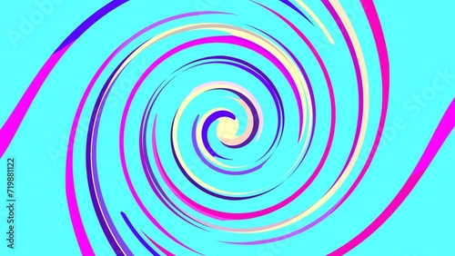Colorful abstract curved lines curl into a swirl on a turquoise blue background 