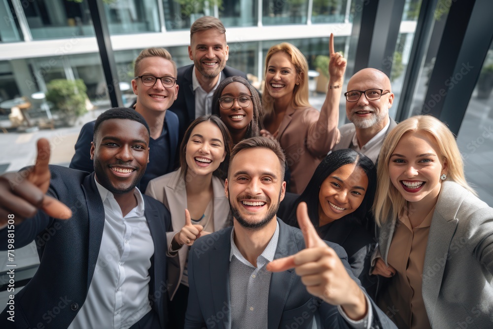 group of professional work friends taking a picture at modern workplace group of professional work friends taking a picture at modern workplace