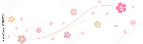カラフルな色の桜が流れるウェーブのベクター背景画像