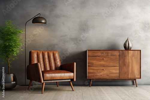 Fototapeta Naklejka Na Ścianę i Meble -  Interior with wooden cabinet and armchair 3d renderin 