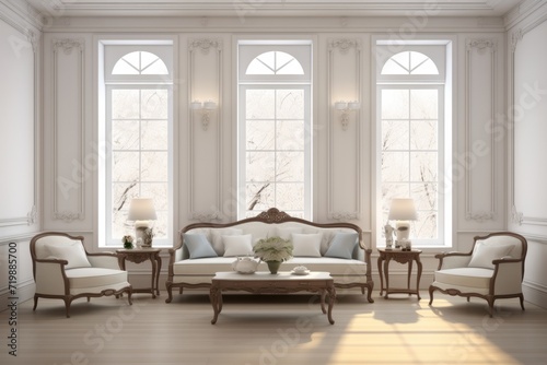 Classic Victorian Style Living Room, Displayed on an Isolated White Setting, Generative AI © Box Milk