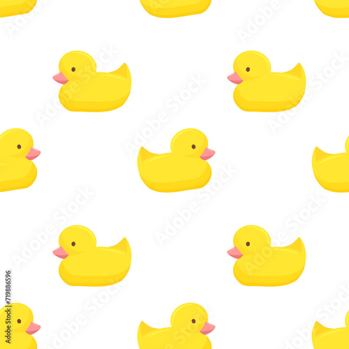 Seamless pattern with cute yellow rubber duck isolated on white background. Vector Bath baby toy in cartoon style