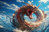 Dragon in the sky. 3D illustration. 3D rendering