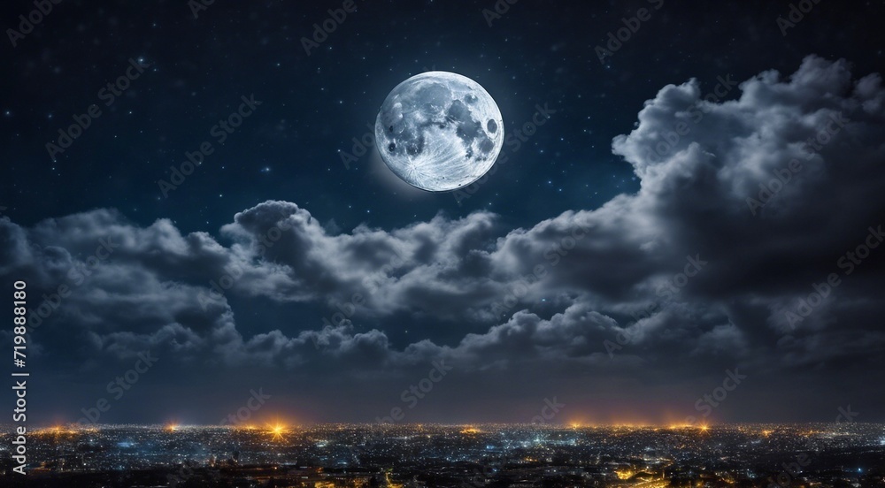 moon in the night with stars and cloud, moon view at the night, beautiful moon with stars