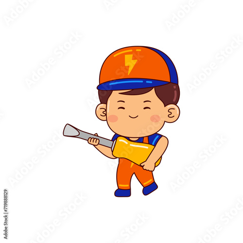 cute electrician boy cartoon character