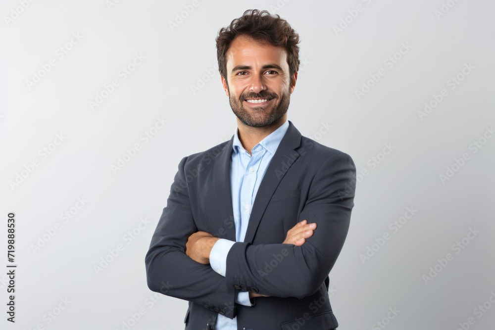 happy businessman with arms crossed standing happy businessman with arms crossed standing