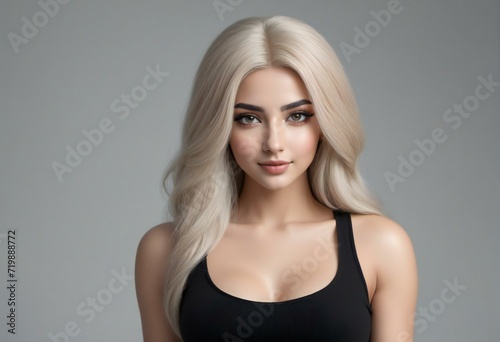 Portrait of a beautiful blonde girl with long straight hair, Beauty, fashion