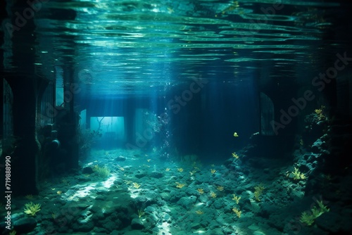 Underwater view of a sunken ship in the Pacific Ocean