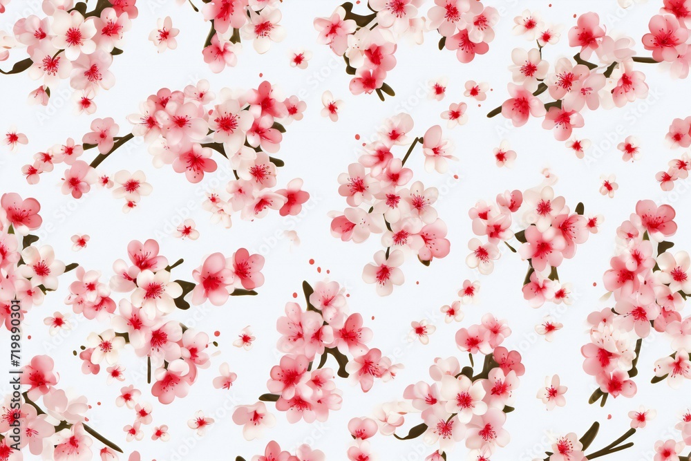 Cherry blossom sakura flowers on white background,  Seamless pattern