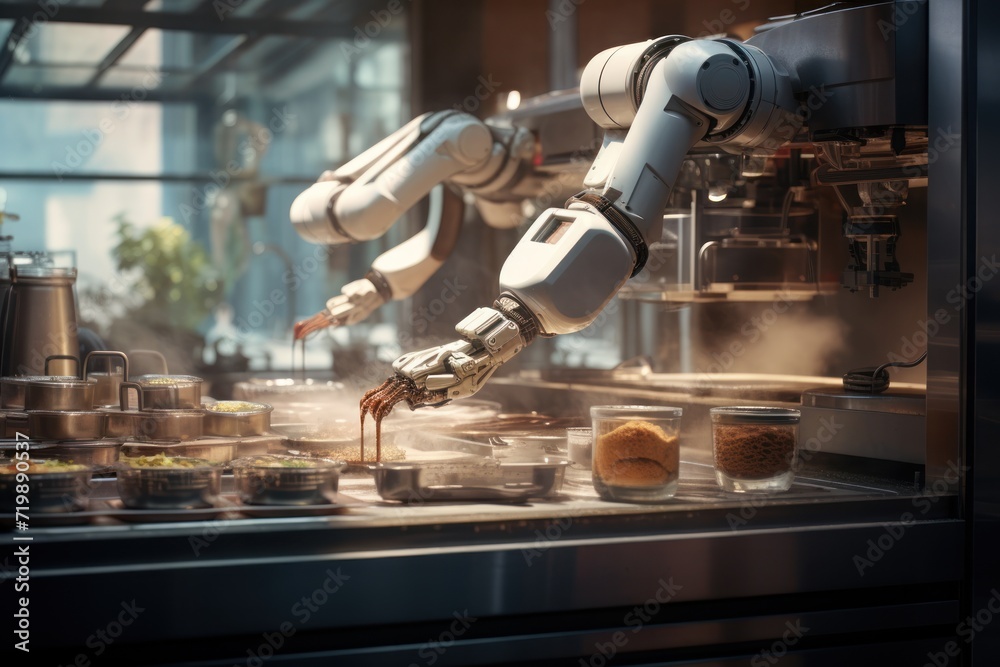  Robotic arms making cooking in the kitchen 