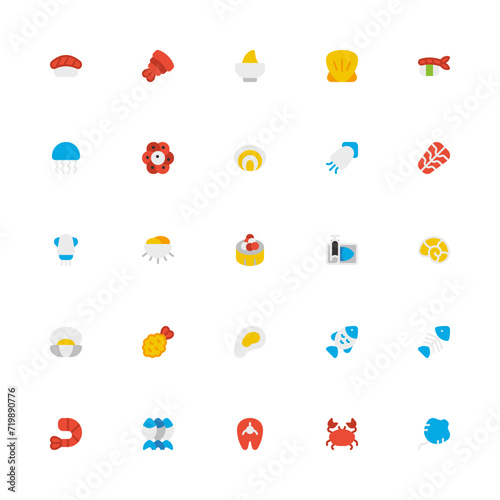 Seafood Flat 2D Icon Collection with Editable Stroke and Pixel 