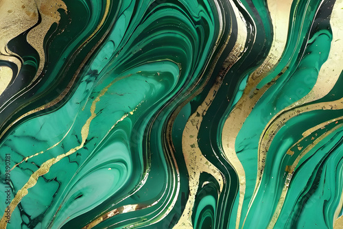 Marbrures liquides Vertes et dorées