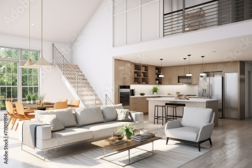 Open Concept Loft Living Area  Showcased on an Isolated White Background  Generative AI