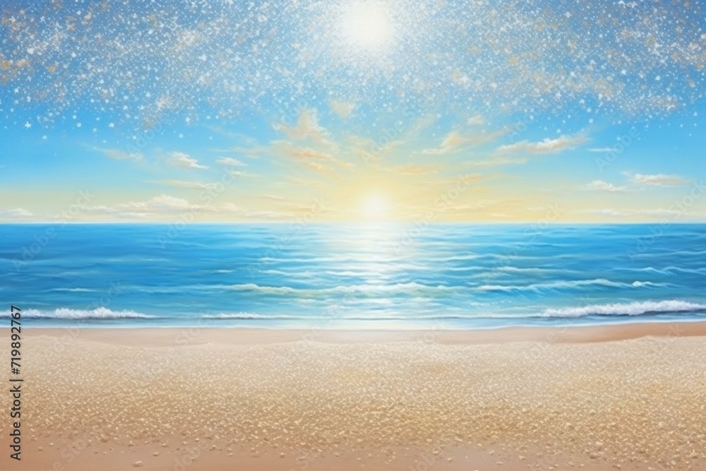 Beautiful seascape with sandy beach and blue sky background