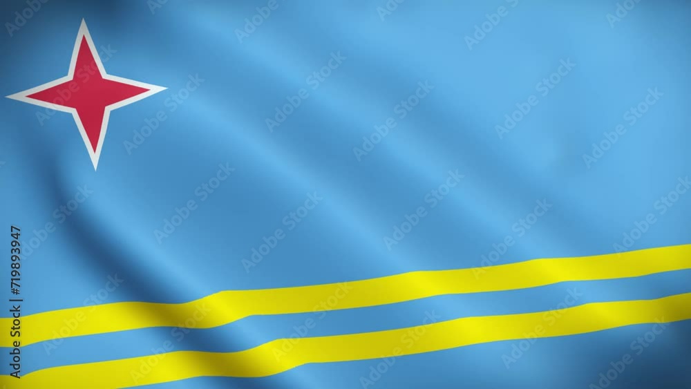 Aruba Flag. National 3d Aruba flag waving. Flag of Aruba footage video waving in wind. Flag of Aruba 4K Animation