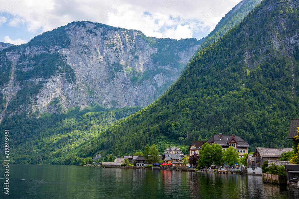 View of the city of Hallstatt and Lake Hallstattersee