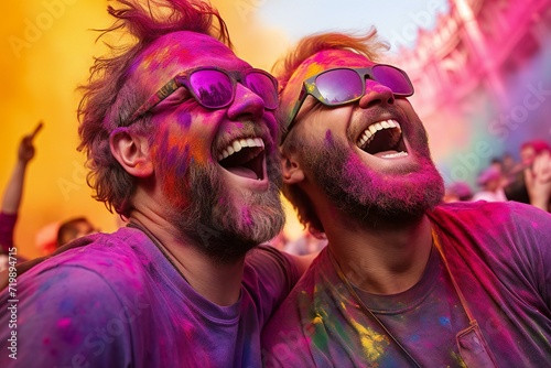 Unidentified participants at the 20th edition of the festival of colours Holi in Krakow, Poland