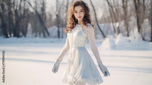 A beautiful girl ice skates with grace