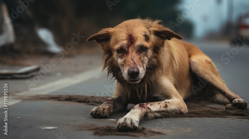 Hungry and injured stray dog