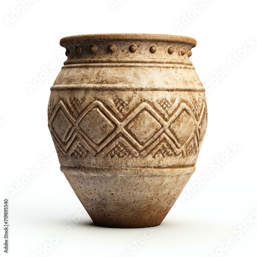 Old clay vase isolated on white background