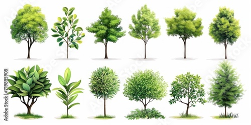 Trees collection set. Green plants with leaves, garden botanical vector