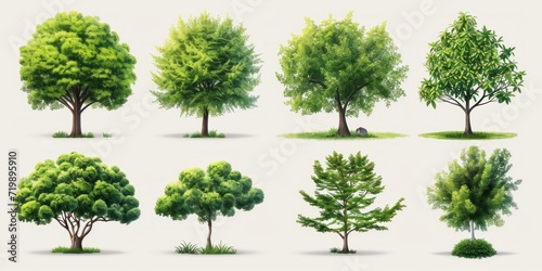 Trees collection set. Green plants with leaves, garden botanical vector © sirisakboakaew